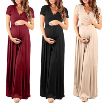 New Plus size Pregnant Women Dresses Maternity Dresses Women V Collar Short Sleeve Pregnancy Dress Maternity Sundress Clothes