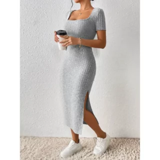 Maternity Dresses Hot Fashion Square Neck Side Knit Solid Color Clothes Pregnant Women Short-sleeved Dress Pregnant Women 1 kf-S1ae9c4baca9442209f36ae5f6beed617B