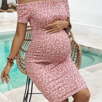 2024 summer Korean version of the new slimming fashion line shoulder floral skirt temperament maternity dress