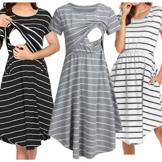 Summer Maternity Care Striped Dresses Pregnant Women Pajamas Multifuntional Mother Breastfeed Dress Premama Baby Shower Clothes 1 kf-S3210c1a6676f48319eed3717ece4a7056