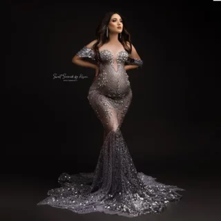 Elasticity Sparkly Rhinestones Maternity Photography Gown Large Size Dress Suitable For Pregnant Women Photography Clothing 1 kf-S55fb874b873844ec81df6e29a1f10ba3y