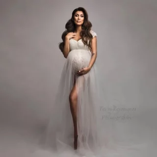 Maternity Photography Dresses Pregnancy Lace Bodysuit Tulle Long Sides Slit With Flying Dress Pregnant Woman Photo Shoot Outfit 1 kf-S59f73d7f6af04678b737c72ec563d9ecY