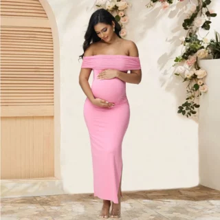 Maternity Elegant Bodycon Dresses Pregnant Photography Dress Mesh off Shoulder Side Slit Wedding Party Pregnant Clothes 1 kf-S5f14c4883cb84c75973828ee6451aa8eg