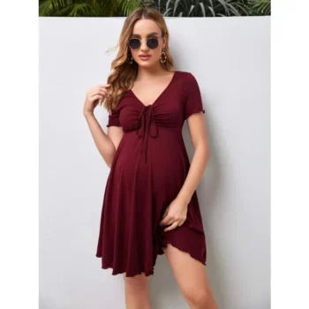 Maternity Dresses Summer Pure Colour V-neck Women Dress Loose Plus Size Pregnant Skirts Casual Clothing