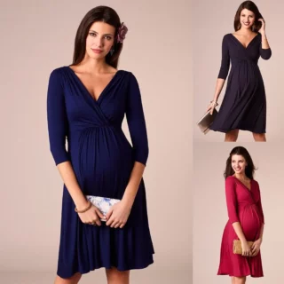 New V-neck Fashion Pregnancy Dress Knee Long Sleeve Solid Color Maternity Dress Suitable For Shopping 1 kf-S79a47d6240c447faae477d3bee5f6eb8e