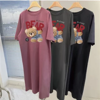 Cartoon Bear Print Short Sleeve Summer and Autumn New Loose Round Neck Pregnant Woman Comfortable Dress 1 kf-S9e56b22dfb6b425e90ca29557d4aff71H