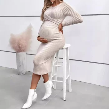 Autumn Winter American Casual Across Ties A Line Slim Dress Maternity Elegant A Line Hot Clothes for Pregnant Women Pregnancy