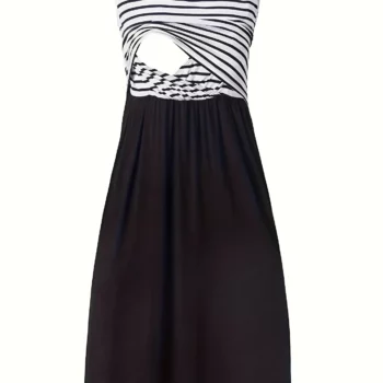 Maternity Nursing Sleeveless Mini Dress Stripe Splicing Comfortable Maternity Wear for Pregnant Women