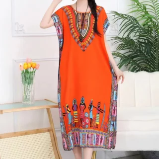 Casual Elegant Bohemian Printed Ethnic Style Retro Floral Woman Summer Street Wear Batwing Sleeve Loose Tunic Maternity Dress 1 kf-Se328d4248c0c44bbb98fc94769773c225
