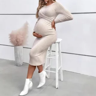 Long-sleeved maternity dress with elegant twist and fit, a one-piece maternity dress 1 kf-Sffae116a49fa45daa4d550837fa03697e