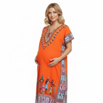 Casual Elegant Bohemian Printed Ethnic Style Retro Floral Woman Summer Street Wear Batwing Sleeve Loose Tunic Maternity Dress