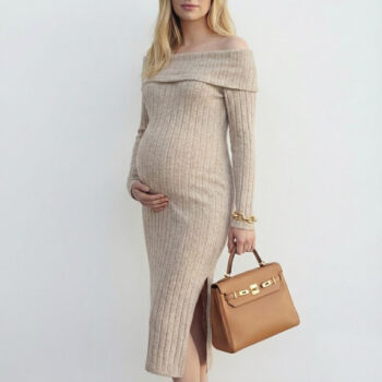 Maternity Clothes Pregnant Women Dress Photoshoot Clothing Autumn Winter One-shoulder Slimming Body-hugging Long-sleeved Knitted