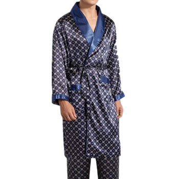 Men Bathrobe Satin Two-Piece Bathrobe Pants Shorts Pajama Set Long Sleeve Men Kimono Silky Robe Men Sleepwear Set
