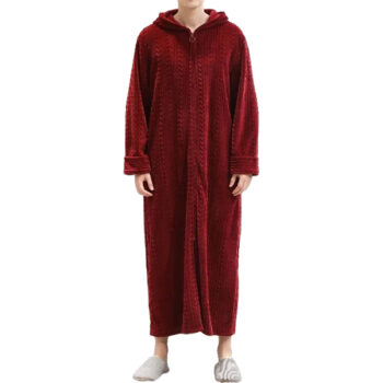 Men's Plus Fat and Oversized Home Clothes Winter Flannel Pajamas Zipper Bathrobe Warm Pajamas Solid Color Long Pajamas