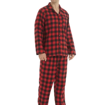 Men's Flannel Pajamas Set Plaid Cotton Button-Down Sleepwear Warm Soft Lounge Pjs for Comfortable Nightwear