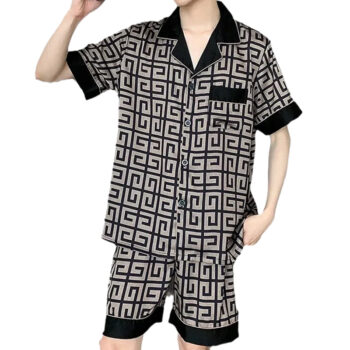 High Quality Pajamas Suit Men Ice Silk Summer Thin Short Sleeves Cool Satin Sleepwear Chic Pyjamas Set Male Loungewear Boy Gift