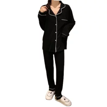 Korean Style Cute Pajama Woman Winter Autumn Sleepwear Lady Long Sleeve Tops Pants 2Piece Pyjamas Solid Lingeries Sets Nightwear