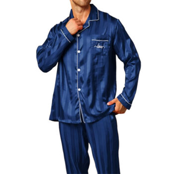 Two piece sets men's pajamas autumn and winter silk satin long sleeved pants casual minimalist letter embroidered sleepwear set