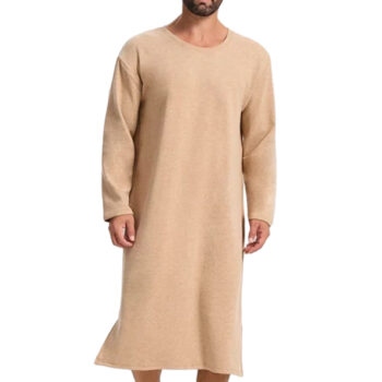 Men's Autumn and Winter Long-Sleeved One-Piece Nightgown, Knee-Length Bathrobe, Long Nightgown, All-In-One Home Wear, Wool and Silk Pajamas