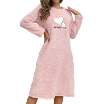 Women Flannel Velvet Nightdress Autumn Winter Thicken Warm Nightgown Heart Sleepwear Comfortable Female Causal Home Clothes