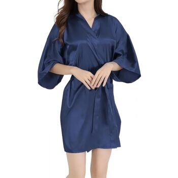 Women Bride Bridesmaid Silky Satin Kimono Robe Solid Color Sleepwear for Wedding Party