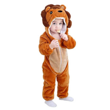 Toddler Flannel Animal Costume Baby Newborn Lion Warm Bodysuit Children's Hooded Pajamas Cute Baby Cartoon Pattern Clothing