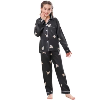 Two piece sets for boys and girls children's pajamas autumn and winter long sleeved pants silk home clothes sleepwear satin set