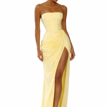 Off-Shoulder Backless Pleated High Waist Split Maxi Dress Elegant Party Gown