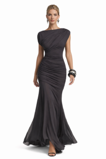 Elegant O-Neck Sleeveless Ruched Mesh Maxi Dress Slim Fit Floor-Length Evening Gown