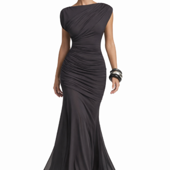 Elegant O-Neck Sleeveless Ruched Mesh Maxi Dress Slim Fit Floor-Length Evening Gown