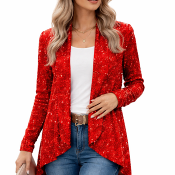 Women’s Glitter Stage Costume Shiny Sequin Cardigan & Rave Jacket