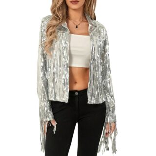 Sequined Tassel Open-Front Blazer – Women’s