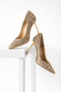 Gold Glitter Pointed Toe High Heel Pumps Sparkling Stiletto Evening Shoes