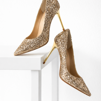 Gold Glitter Pointed Toe High Heel Pumps Sparkling Stiletto Evening Shoes