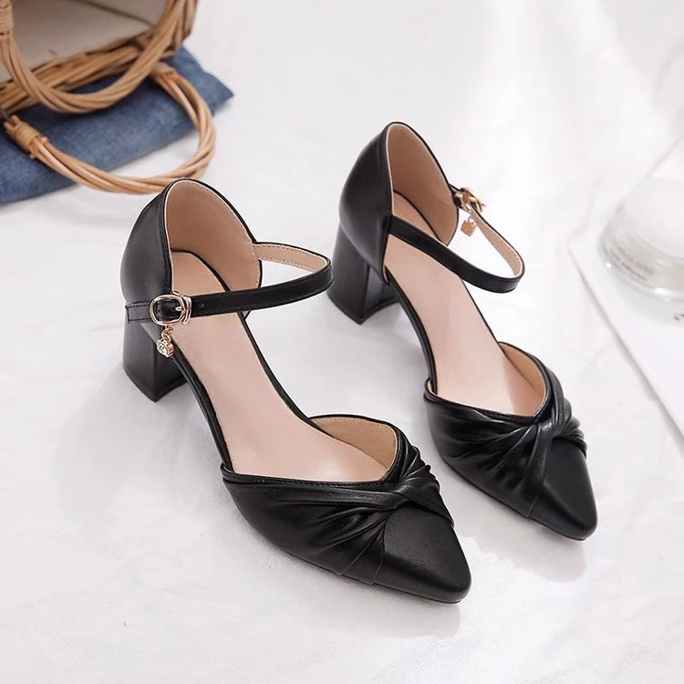 Women's Bow Ankle-Strap Block Heel Pumps