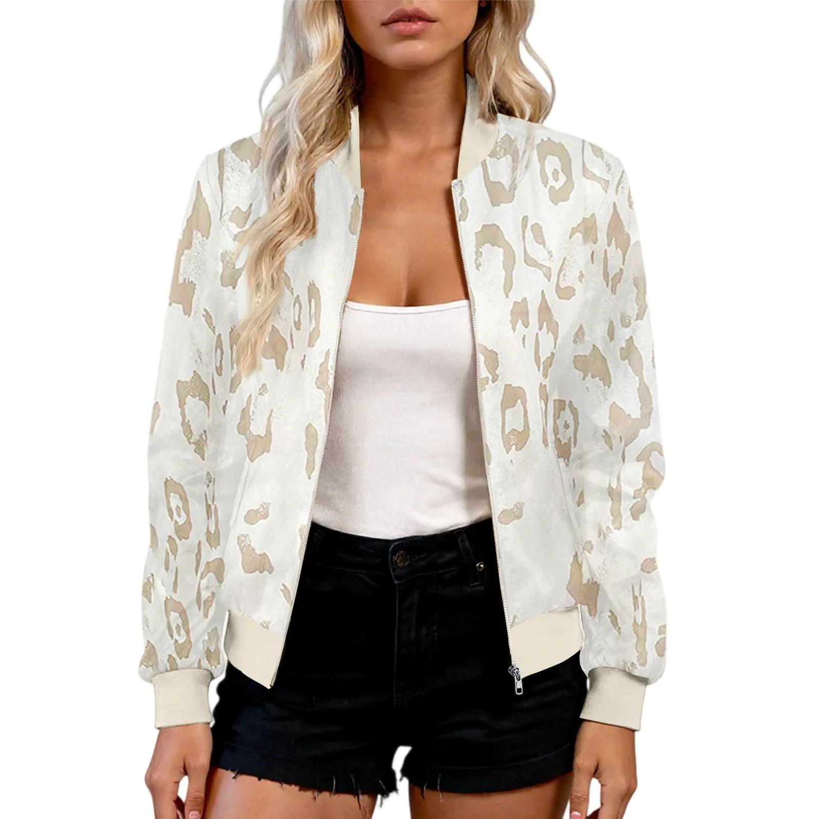 Women's Leopard Pattern Full-Zip Lightweight Jacket