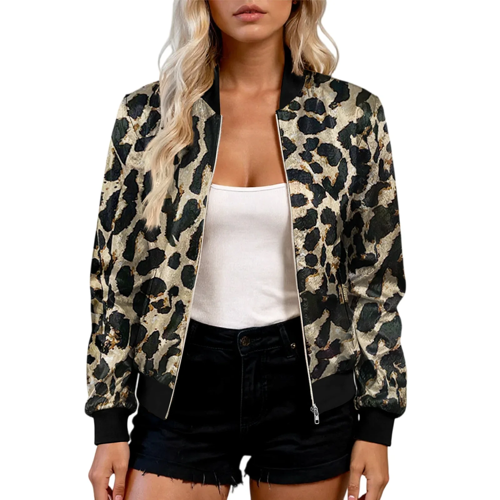 Women's Leopard Pattern Full-Zip Lightweight Jacket