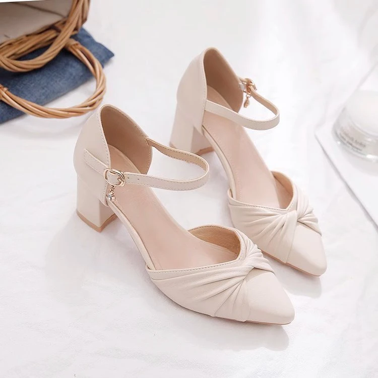 Women's Bow Ankle-Strap Block Heel Pumps