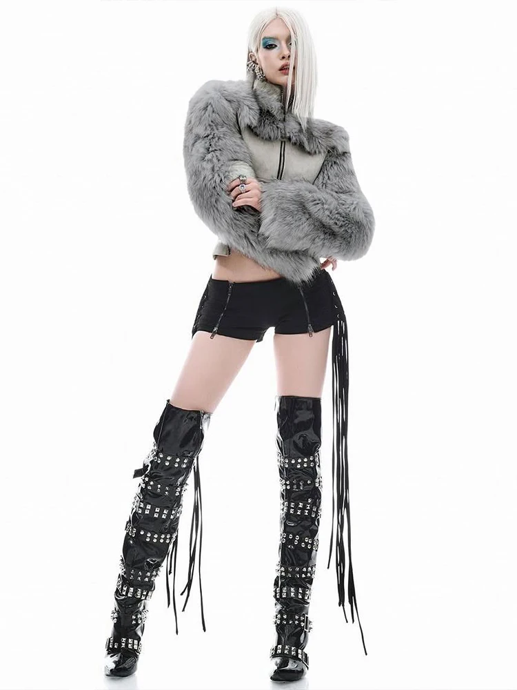 Flocked Patchwork Asymmetrical Zip-Up - Women's