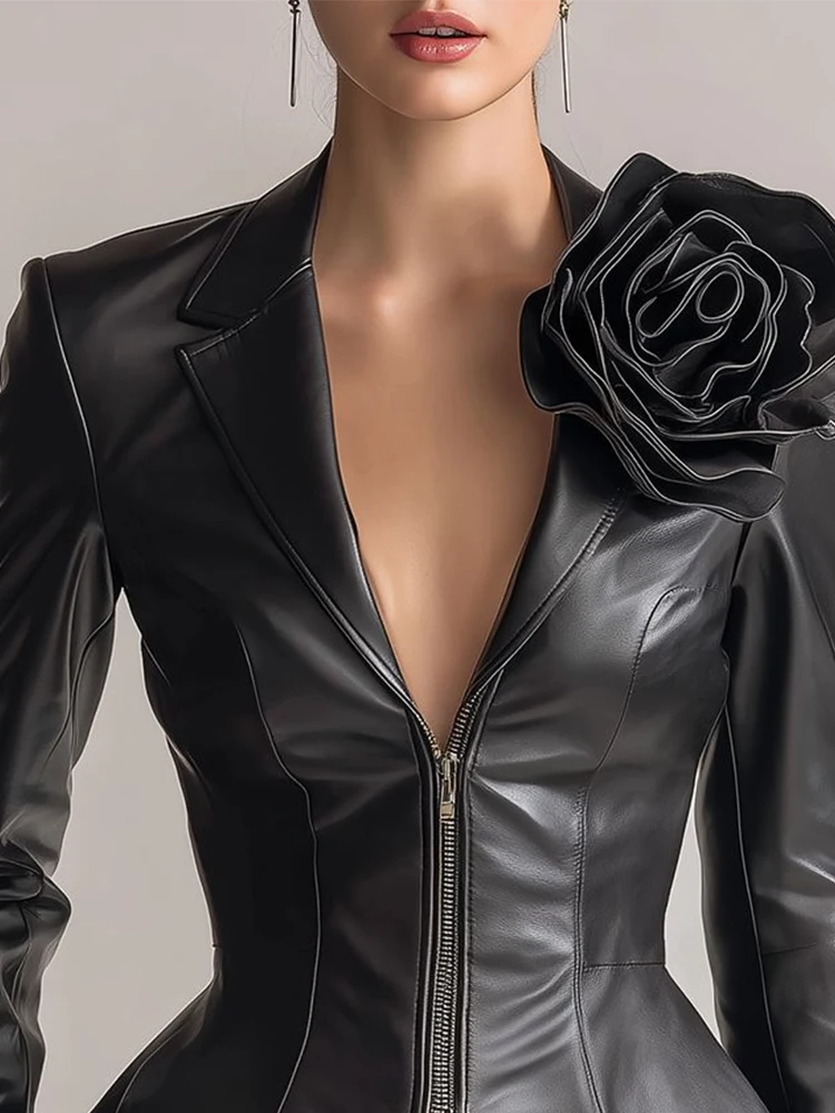 Women's 2D Printed Floral PU Leather Cropped Moto