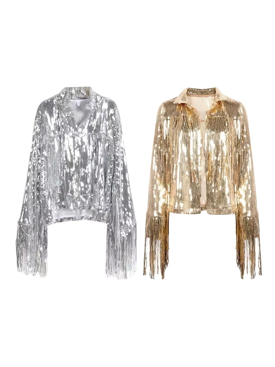 Sequined Tassel Open-Front Blazer - Women's
