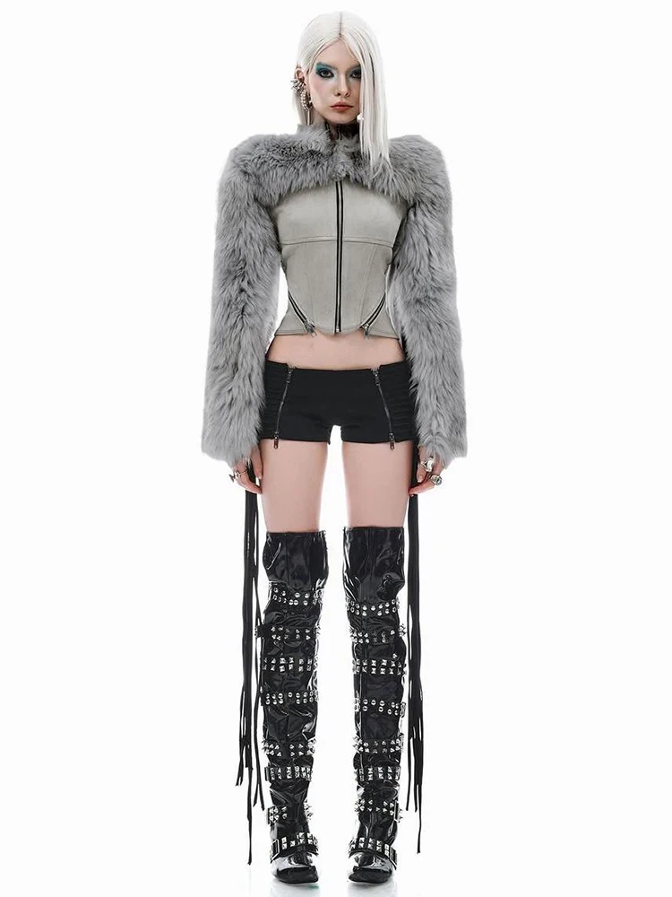 Flocked Patchwork Asymmetrical Zip-Up - Women's