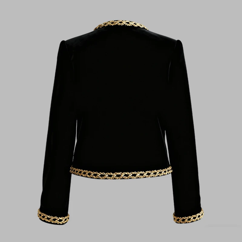 Women's Gold-Embroidered Velvet Crewneck Coat