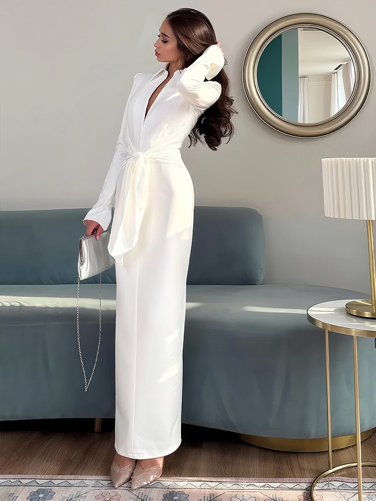 Elegant Long Sleeve Zip Bodycon Maxi Dress Office Side Split Slim Fit Dress
