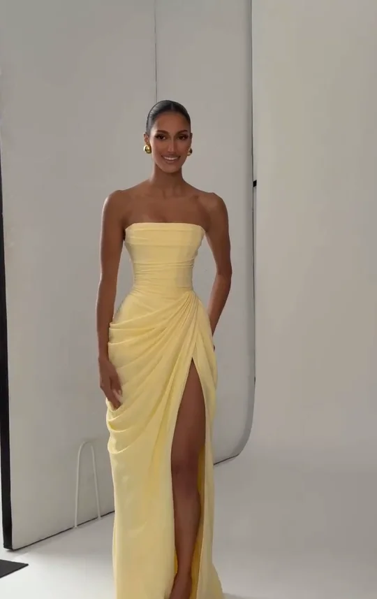 Off-Shoulder Backless Pleated High Waist Split Maxi Dress Elegant Party Gown