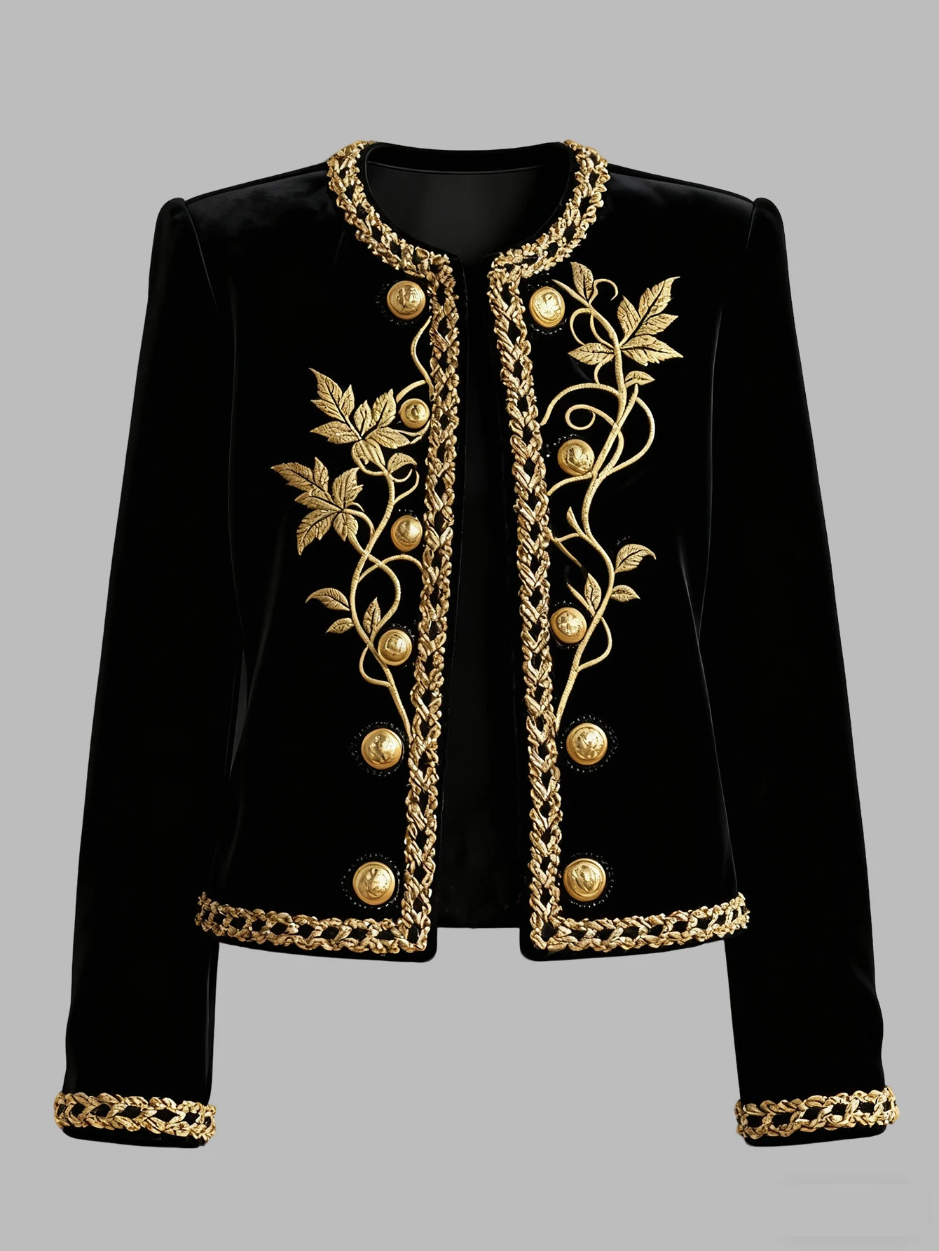 Women's Gold-Embroidered Velvet Crewneck Coat