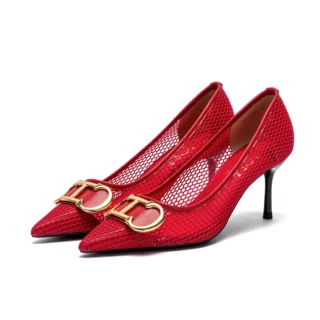 Women’s Red Cutout Pointed Toe Heels 7cm Elegant Mesh Stiletto Pumps