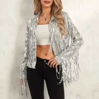 Sequined Tassel Open-Front Blazer – Women’s
