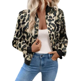 Women’s Leopard Pattern Full-Zip Lightweight Jacket