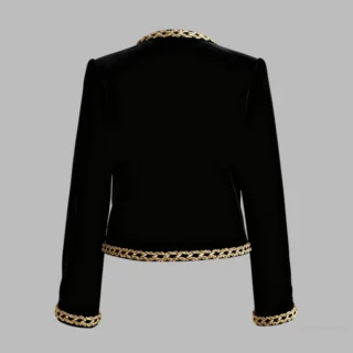 Women’s Gold-Embroidered Velvet Crewneck Coat